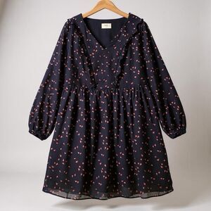 Hush Mini Fit & Flare Dress 14 Dark Floral Long Sleeve Romantic Coquette
